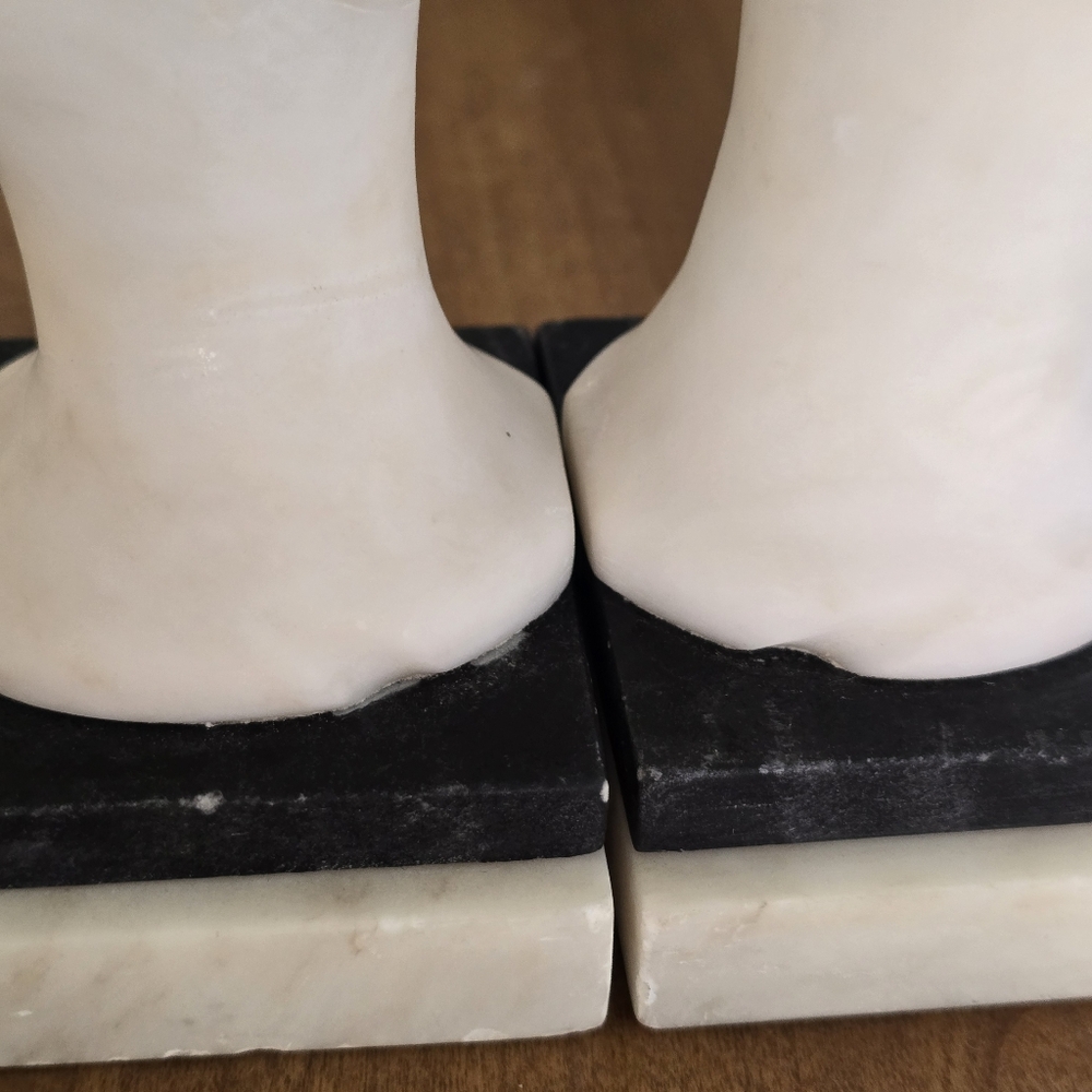 Vintage Italian Alabaster Bust Bookends – Mid Century Modern Shelf Decor” - Picture 9 of 10